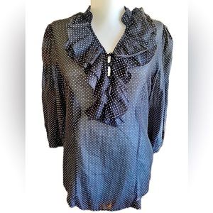Lucky Brand Polka Dot Ruffle Sheer Blouse with Button Details